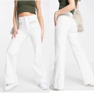 & Other Stories cotton flare jeans with rainbow pockets in off white - IVORY